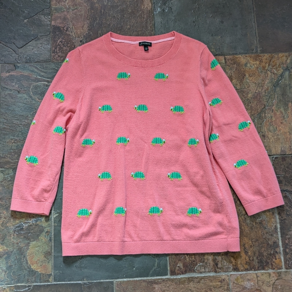 adorable TALBOTS novelty turtle sweater M L